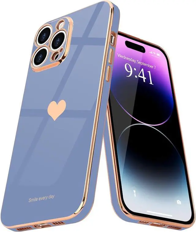 Main image of Teageo Compatible with iPhone 14 Pro Max Case for Girl Women Cute Love-Heart Luxury Bling Soft Cover Raised Camera Protection Bumper Silicone Shockproof Phone Case for iPhone 14 Pro Max, Cool Grey