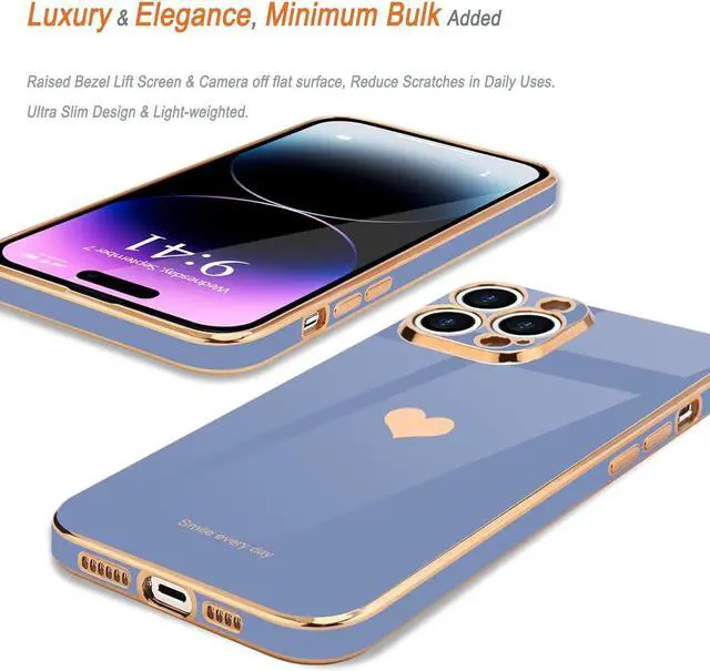 Alt view image 3 of 6 - Teageo Compatible with iPhone 14 Pro Max Case for Girl Women Cute Love-Heart Luxury Bling Soft Cover Raised Camera Protection Bumper Silicone Shockproof Phone Case for iPhone 14 Pro Max, Cool Grey