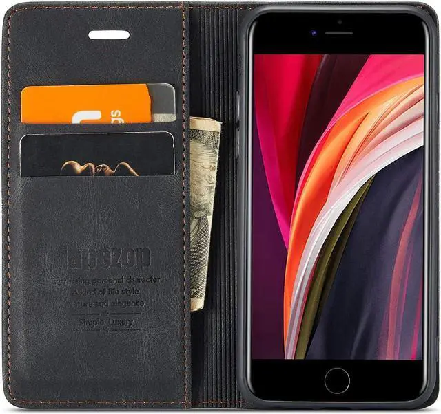 Alt view image 4 of 7 - Case for iPhone SE 2022/iPhone SE 2020/iPhone 8/iPhone 7,[Premium Leather] [Soft TPU] [RFID Blocking][Card Slots] [Magnetic Kickstand] Flip Wallet Case for iPhone 7/8/ iPhone SE (2020/2022)(Black)