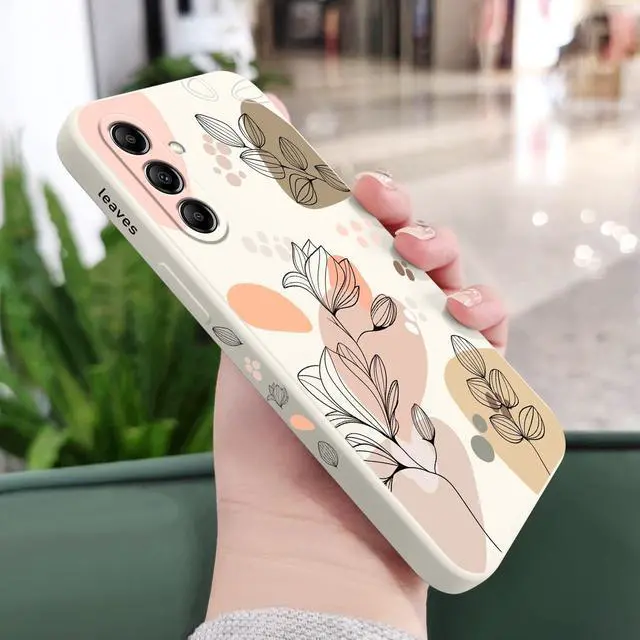 Alt view image 2 of 7 - for Samsung Galaxy A15 5G Case, Creative Flower Pattern Design Soft Liquid Silicone A15 5G Phone Cover, Flocking Protection Inside for Samsung A15 5G Case-Morandi White