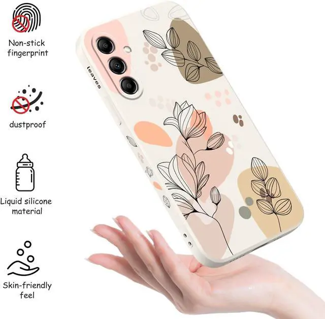 Alt view image 4 of 7 - for Samsung Galaxy A15 5G Case, Creative Flower Pattern Design Soft Liquid Silicone A15 5G Phone Cover, Flocking Protection Inside for Samsung A15 5G Case-Morandi White