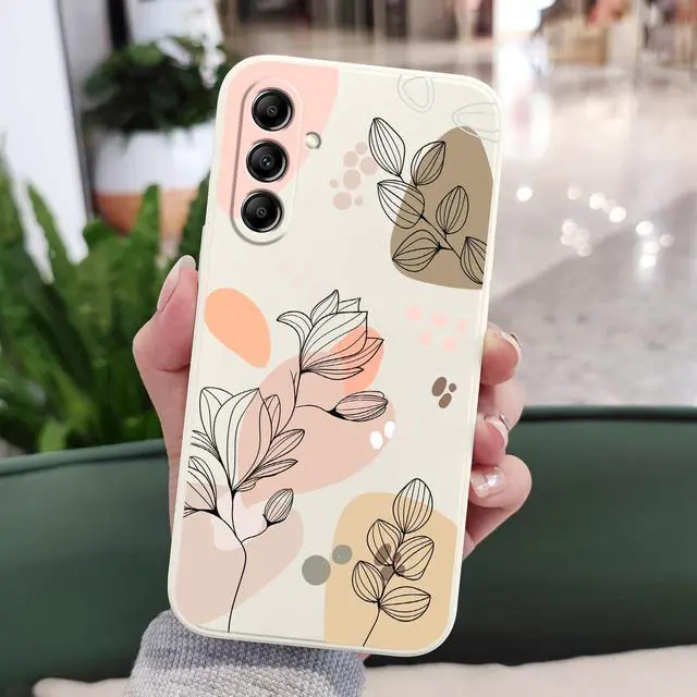 Alt view image 3 of 7 - for Samsung Galaxy A15 5G Case, Creative Flower Pattern Design Soft Liquid Silicone A15 5G Phone Cover, Flocking Protection Inside for Samsung A15 5G Case-Morandi White