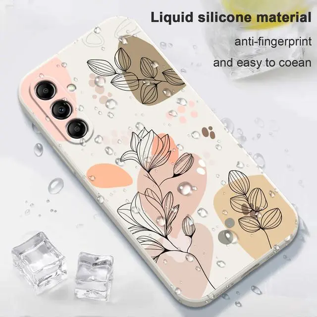 Alt view image 6 of 7 - for Samsung Galaxy A15 5G Case, Creative Flower Pattern Design Soft Liquid Silicone A15 5G Phone Cover, Flocking Protection Inside for Samsung A15 5G Case-Morandi White