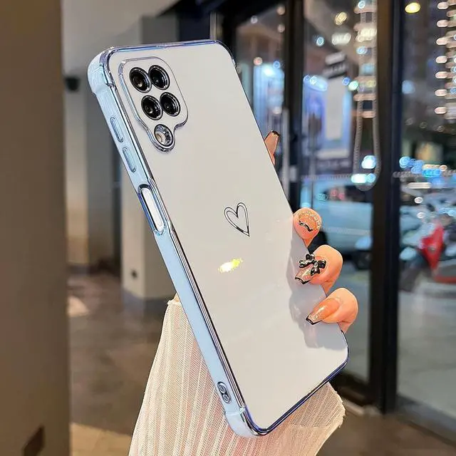 Main image of ZTOFERA Designed for Samsung Galaxy A12 Case,Cute Plating Edge Love Hearts Pattern with Camera Lens Protection Phone Cover for Girls Women,Blue