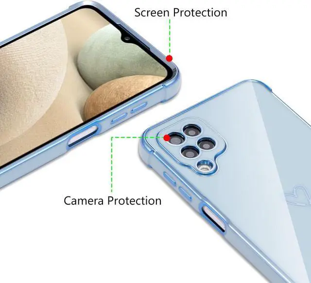 Alt view image 2 of 7 - ZTOFERA Designed for Samsung Galaxy A12 Case,Cute Plating Edge Love Hearts Pattern with Camera Lens Protection Phone Cover for Girls Women,Blue