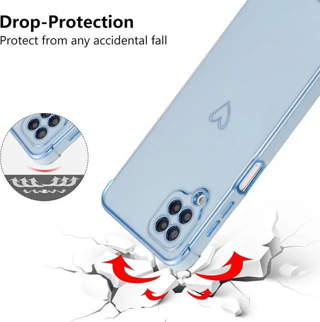Alt view image 3 of 7 - ZTOFERA Designed for Samsung Galaxy A12 Case,Cute Plating Edge Love Hearts Pattern with Camera Lens Protection Phone Cover for Girls Women,Blue