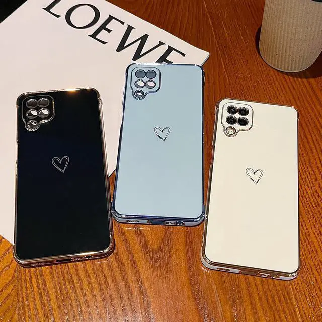 Alt view image 7 of 7 - ZTOFERA Designed for Samsung Galaxy A12 Case,Cute Plating Edge Love Hearts Pattern with Camera Lens Protection Phone Cover for Girls Women,Blue