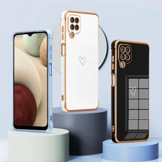 Alt view image 6 of 7 - ZTOFERA Designed for Samsung Galaxy A12 Case,Cute Plating Edge Love Hearts Pattern with Camera Lens Protection Phone Cover for Girls Women,Blue