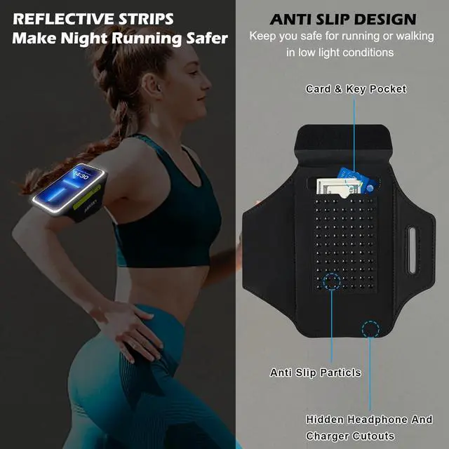 Alt view image 5 of 7 - Cell Phone Running Armband with Zipper Pocket Armband Case Running Holder for iPhone 16 Pro Max/15/14 Pro Max/13/12 /11 Pro Max/XS/XR,Galaxy S20 S10,Sweatproof Arm Band with Card/Key Bag