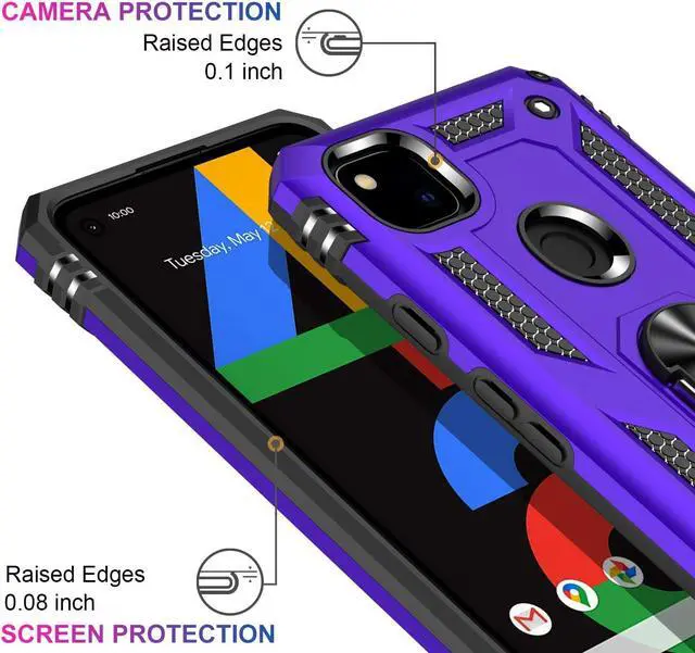 Alt view image 2 of 5 - LUMARKE for Google Pixel 4A Case with Screen Protector,Pass 16ft. Drop Tested Military Grade Protective Phone Cover with Magnetic Ring Kickstand Compatible with Car Mount Holder Purple