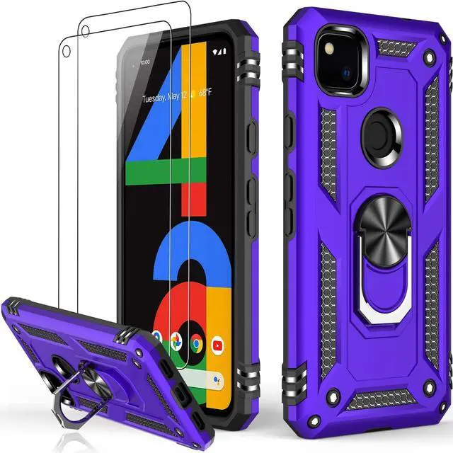 Main image of LUMARKE for Google Pixel 4A Case with Screen Protector,Pass 16ft. Drop Tested Military Grade Protective Phone Cover with Magnetic Ring Kickstand Compatible with Car Mount Holder Purple