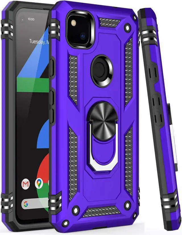 Alt view image 5 of 5 - LUMARKE for Google Pixel 4A Case with Screen Protector,Pass 16ft. Drop Tested Military Grade Protective Phone Cover with Magnetic Ring Kickstand Compatible with Car Mount Holder Purple