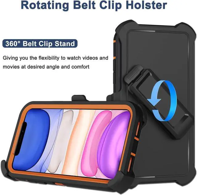 Alt view image 2 of 7 - for iPhone 11 Case with Belt Clip Holster, 2 x Screen Protector, [Military Grade] Heavy Duty Full Body Shockproof Dust-Proof Drop Proof Rugged Protective Cover for Apple iPhone 11 Orange