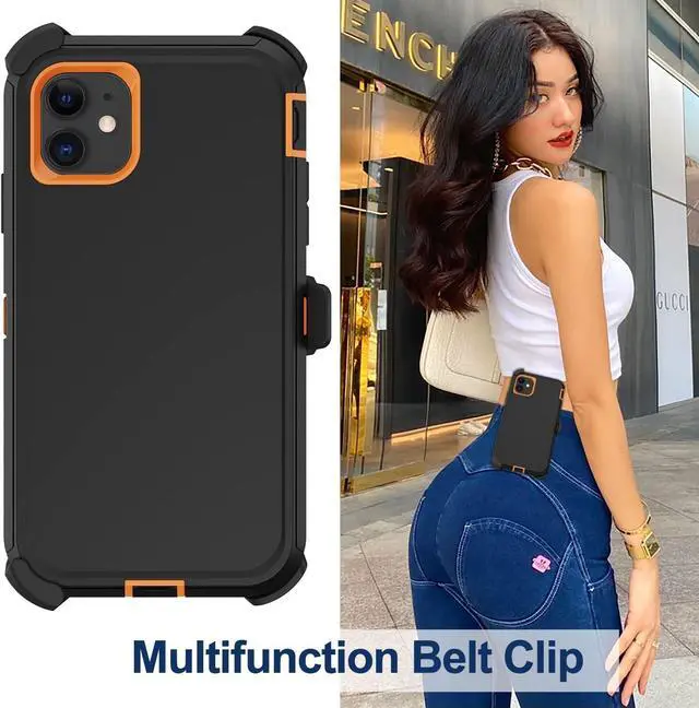 Alt view image 6 of 7 - for iPhone 11 Case with Belt Clip Holster, 2 x Screen Protector, [Military Grade] Heavy Duty Full Body Shockproof Dust-Proof Drop Proof Rugged Protective Cover for Apple iPhone 11 Orange
