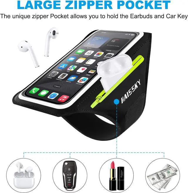 Alt view image 2 of 7 - Cell Phone Running Armband with Zipper Pocket Armband Case Running Holder for iPhone 16 Pro Max/15/14 Pro Max/13/12 /11 Pro Max/XS/XR,Galaxy S20 S10,Sweatproof Arm Band with Card/Key Bag