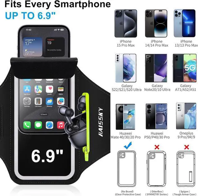 Alt view image 4 of 7 - Cell Phone Running Armband with Zipper Pocket Armband Case Running Holder for iPhone 16 Pro Max/15/14 Pro Max/13/12 /11 Pro Max/XS/XR,Galaxy S20 S10,Sweatproof Arm Band with Card/Key Bag