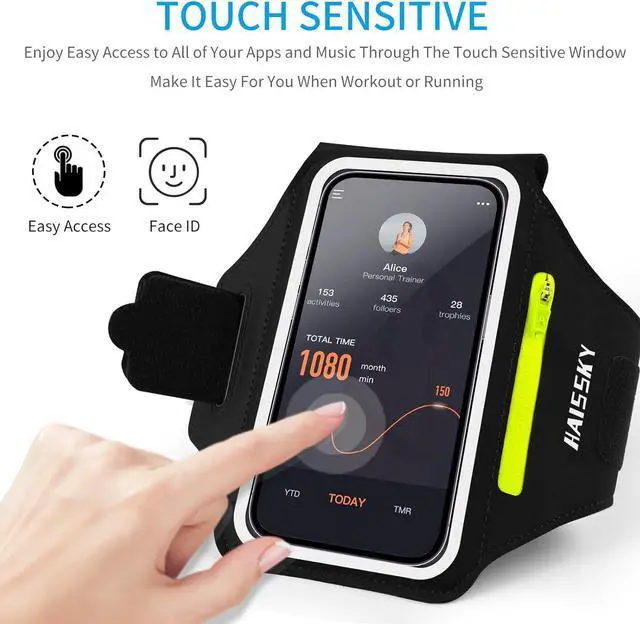 Alt view image 3 of 7 - Cell Phone Running Armband with Zipper Pocket Armband Case Running Holder for iPhone 16 Pro Max/15/14 Pro Max/13/12 /11 Pro Max/XS/XR,Galaxy S20 S10,Sweatproof Arm Band with Card/Key Bag