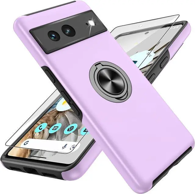 Main image of for Pixel 7 Case with HD Screen Protector,Shockproof for Google Pixel 7 Phone Case with 360° Magnetic Ring Holder Kickstand Phone Case for Google Pixel 7,Purple