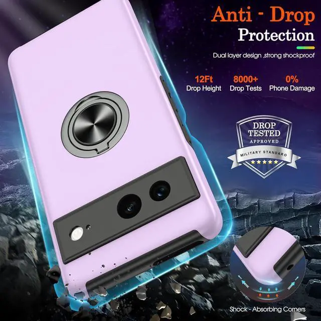 Alt view image 5 of 7 - for Pixel 7 Case with HD Screen Protector,Shockproof for Google Pixel 7 Phone Case with 360° Magnetic Ring Holder Kickstand Phone Case for Google Pixel 7,Purple