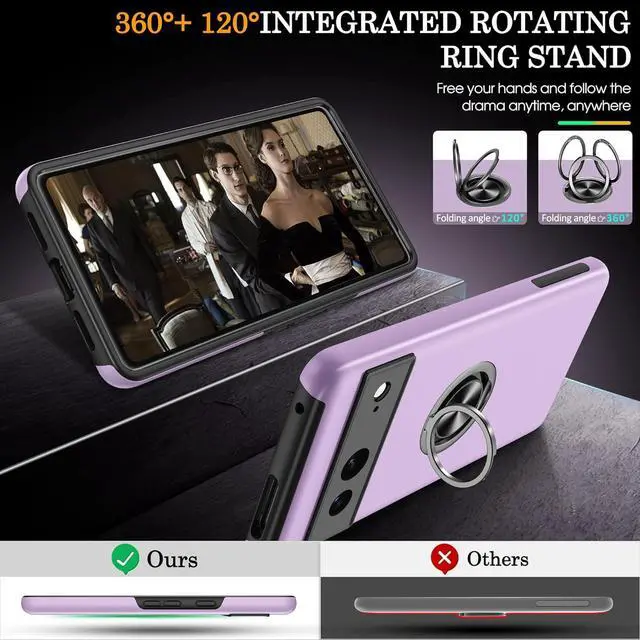 Alt view image 4 of 7 - for Pixel 7 Case with HD Screen Protector,Shockproof for Google Pixel 7 Phone Case with 360° Magnetic Ring Holder Kickstand Phone Case for Google Pixel 7,Purple