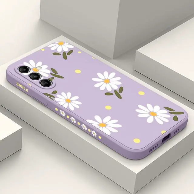 Main image of for Samsung Galaxy A14 5G Case, Flowers Butterfly Soft Liquid Silicone Protective for Galaxy A14 5G Phone Cover, Daisy Purple