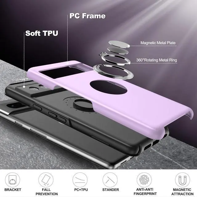 Alt view image 7 of 7 - for Pixel 7 Case with HD Screen Protector,Shockproof for Google Pixel 7 Phone Case with 360° Magnetic Ring Holder Kickstand Phone Case for Google Pixel 7,Purple