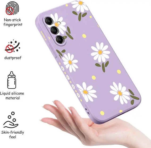 Alt view image 5 of 7 - for Samsung Galaxy A14 5G Case, Flowers Butterfly Soft Liquid Silicone Protective for Galaxy A14 5G Phone Cover, Daisy Purple
