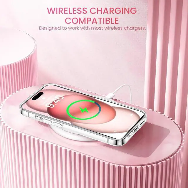 Alt view image 5 of 7 - Caka [3 in 1] Case for iPhone 15, iPhone 15 Case with Camera Cover Protector & Screen Protector Glitter Bling Sparkle for Women Girls Liquid Clear Case for iPhone 15 6.1 inches - Rose Gold
