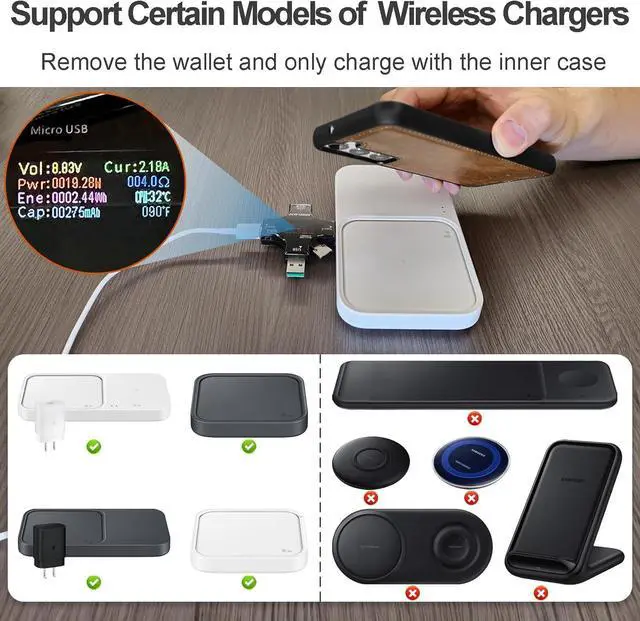 Alt view image 3 of 6 - Wallet for Samsung Galaxy S23, 6.1 Inch Magnetic Detachable With Card Holders Leather Folio Case, Wireless Charging Supported, RFID Blocking, Brown