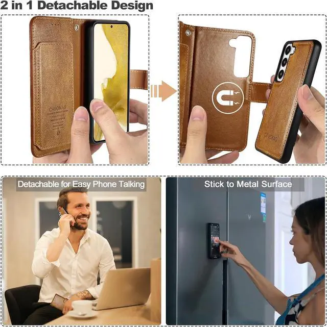 Alt view image 2 of 6 - Wallet for Samsung Galaxy S23, 6.1 Inch Magnetic Detachable With Card Holders Leather Folio Case, Wireless Charging Supported, RFID Blocking, Brown