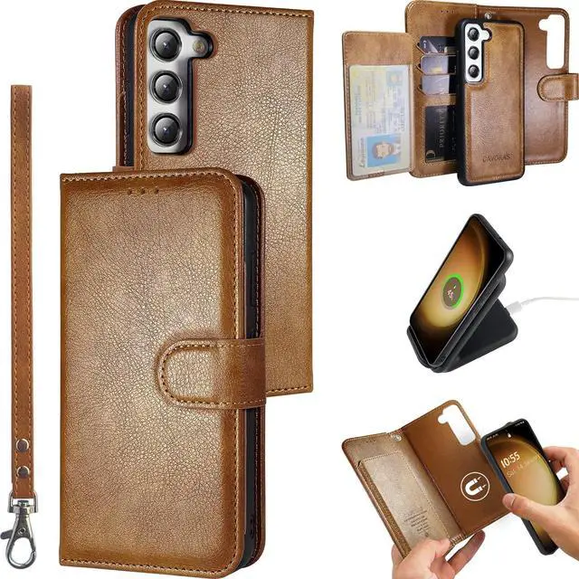 Main image of Wallet for Samsung Galaxy S23, 6.1 Inch Magnetic Detachable With Card Holders Leather Folio Case, Wireless Charging Supported, RFID Blocking, Brown