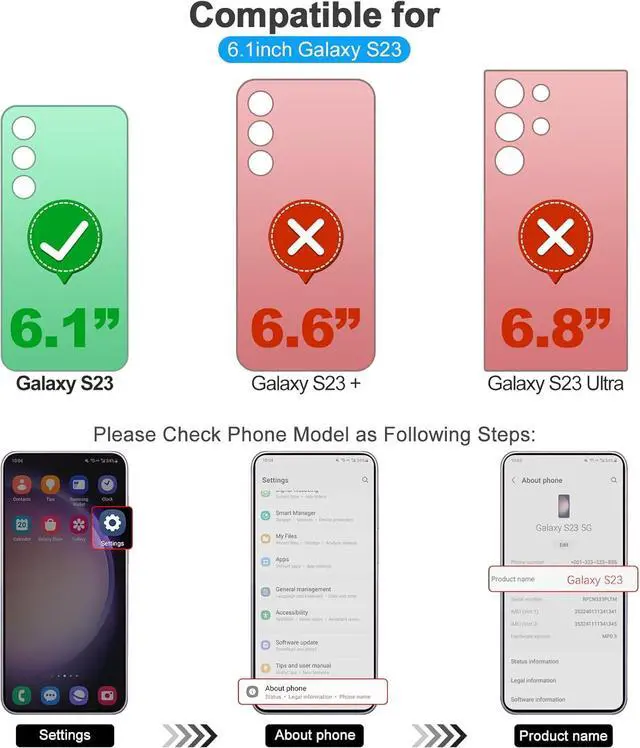 Alt view image 6 of 6 - Wallet for Samsung Galaxy S23, 6.1 Inch Magnetic Detachable With Card Holders Leather Folio Case, Wireless Charging Supported, RFID Blocking, Brown