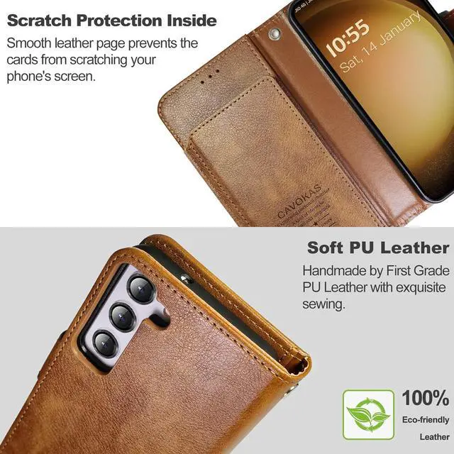 Alt view image 5 of 6 - Wallet for Samsung Galaxy S23, 6.1 Inch Magnetic Detachable With Card Holders Leather Folio Case, Wireless Charging Supported, RFID Blocking, Brown
