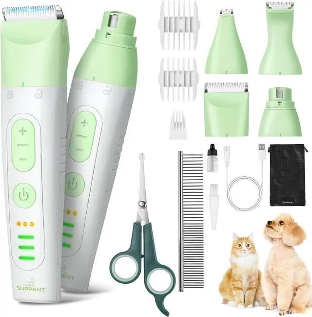 Main image of SUPRENT Dog Grooming Kit, 4 in 1 Dog Clippers for Grooming Supplies, Cordless Electric Pet Nail Grinder Cat Paw Trimmer Professional Long Hair Shaver Set for Cat Matted Hair and Small Dogs Thick Coats