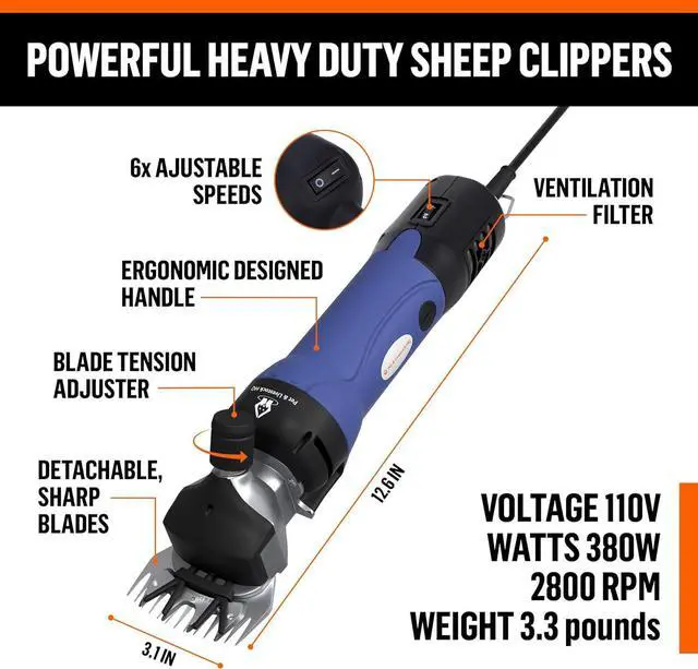 Alt view image 2 of 7 - Sheep Shears Electric Clippers 2500RPM, 6-Speed Control - Heavy Duty Livestock Grooming Kit for Sheep, Goats, Alpacas, Llamas - Case, Low Vibration, 18.3ft Cord (2 Blades Included)