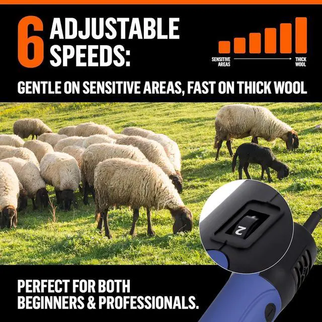 Alt view image 3 of 7 - Sheep Shears Electric Clippers 2500RPM, 6-Speed Control - Heavy Duty Livestock Grooming Kit for Sheep, Goats, Alpacas, Llamas - Case, Low Vibration, 18.3ft Cord (2 Blades Included)