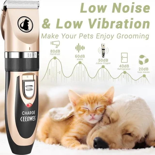 Alt view image 2 of 7 - Ceenwes Dog Clippers Low Noise Pet Clippers Rechargeable Trimmer Cordless Grooming Tool Professional Dog Hair Trimmer with Comb Guides Scissors for Dogs Cats & OthersGold