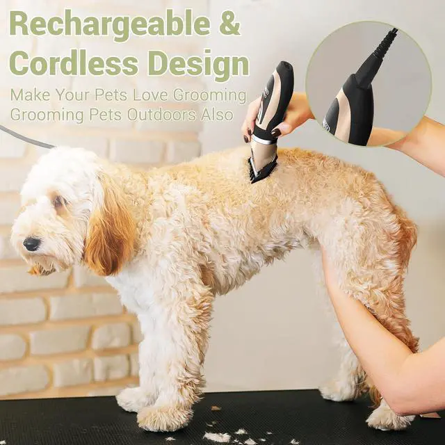 Alt view image 4 of 7 - Ceenwes Dog Clippers Low Noise Pet Clippers Rechargeable Trimmer Cordless Grooming Tool Professional Dog Hair Trimmer with Comb Guides Scissors for Dogs Cats & OthersGold