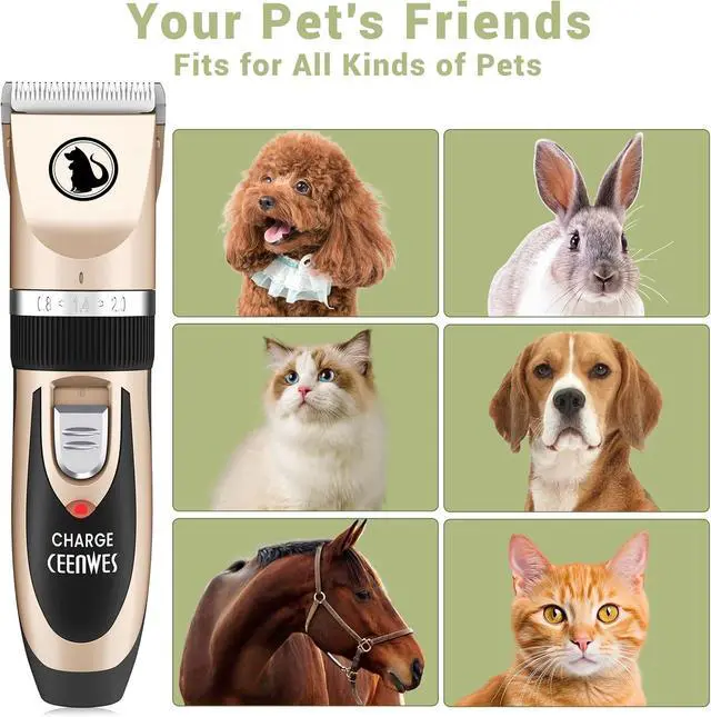Alt view image 5 of 7 - Ceenwes Dog Clippers Low Noise Pet Clippers Rechargeable Trimmer Cordless Grooming Tool Professional Dog Hair Trimmer with Comb Guides Scissors for Dogs Cats & OthersGold