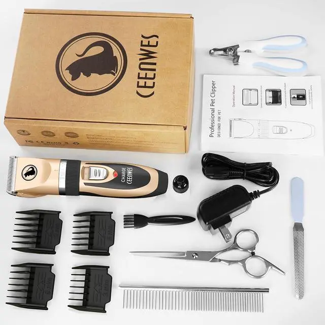 Alt view image 7 of 7 - Ceenwes Dog Clippers Low Noise Pet Clippers Rechargeable Trimmer Cordless Grooming Tool Professional Dog Hair Trimmer with Comb Guides Scissors for Dogs Cats & OthersGold