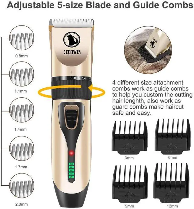 Alt view image 3 of 5 - Power Display Dog Clippers Cordless Dog Grooming Kit Professional Horse Clippers Detachable Blade with 4 Comb Guides, Low Noise Pet Clippers Rechargeable Pet Grooming Tools for Dogs Cats Pets
