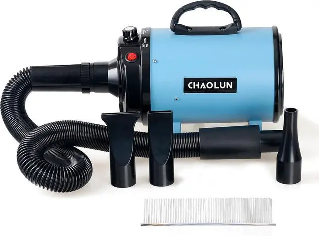 Main image of Dog Dryer for Pet Grooming, High Velocity Pet Hair Dryer with Heater, Adjustable Speed, 3 Nozzles and a Comb, Blue
