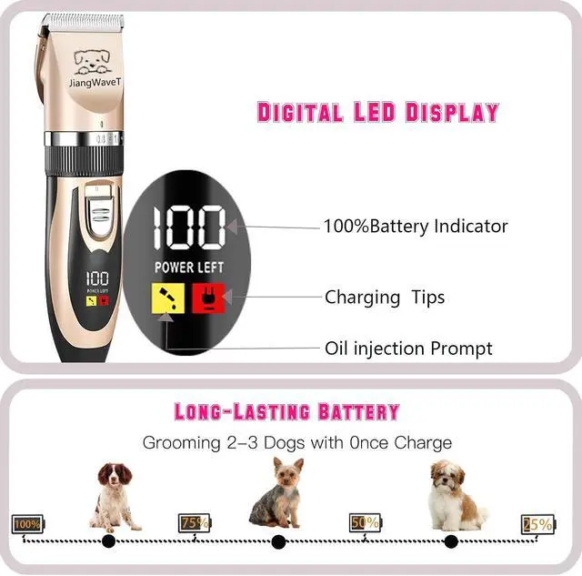 Alt view image 4 of 7 - Dogs Hair Trimmer, Dogs Shaver Clippers Grooming Kit - Low Noise Cordless Rechargeable Dog & Cat Horses Clippers, Heavy Duty, Quie