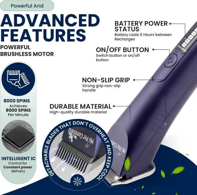 Alt view image 2 of 6 - My Pet Command Professional Light Weight Cordless Dog Grooming Clipper | Hair Trimmer, Brushless Motor, Heavy Duty Kit for Dogs, Pets, Cats and Thick Coats Low Noise, Replaceable cool running blades