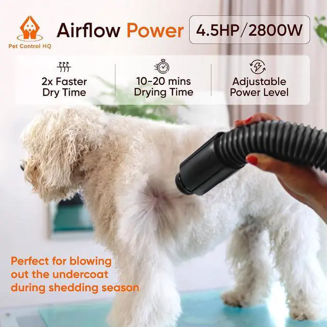 Alt view image 4 of 7 - High-Velocity Dog Dryer for Grooming - Quiet Pet Hair Blow Dryer with Heater, 4 Nozzles & Adjustable Speed - Professional Dog Blower for Large Dogs, Thick Coats & Deshedding