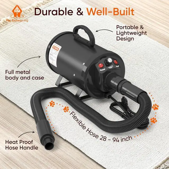 Alt view image 3 of 7 - High-Velocity Dog Dryer for Grooming - Quiet Pet Hair Blow Dryer with Heater, 4 Nozzles & Adjustable Speed - Professional Dog Blower for Large Dogs, Thick Coats & Deshedding