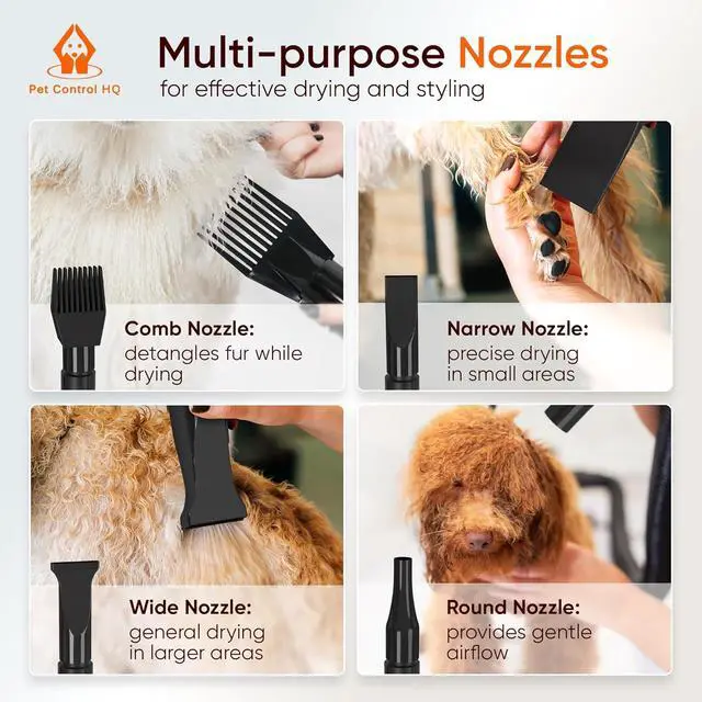 Alt view image 6 of 7 - High-Velocity Dog Dryer for Grooming - Quiet Pet Hair Blow Dryer with Heater, 4 Nozzles & Adjustable Speed - Professional Dog Blower for Large Dogs, Thick Coats & Deshedding