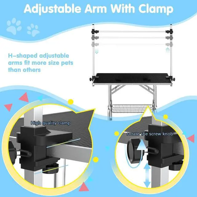 Alt view image 3 of 7 - Lyromix 36'' Foldable Dog Grooming Table with Arms/Nooses/Mesh Tray, Black