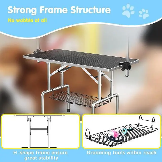 Alt view image 4 of 7 - Lyromix 36'' Foldable Dog Grooming Table with Arms/Nooses/Mesh Tray, Black