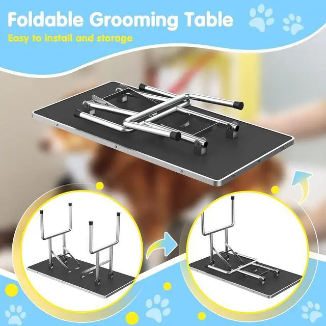 Alt view image 5 of 7 - Lyromix 36'' Foldable Dog Grooming Table with Arms/Nooses/Mesh Tray, Black